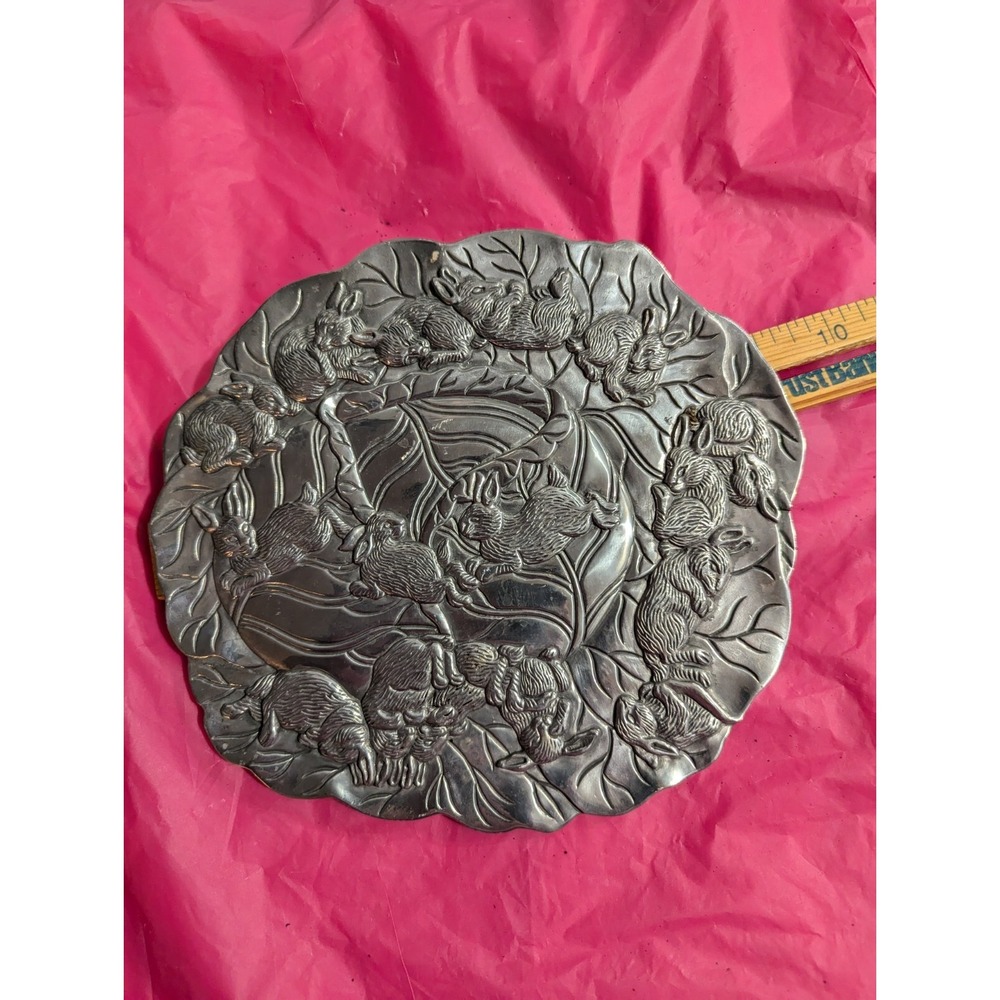 vintage Aurthur Court silver metal 1990 bunny rabbit Easter trivet